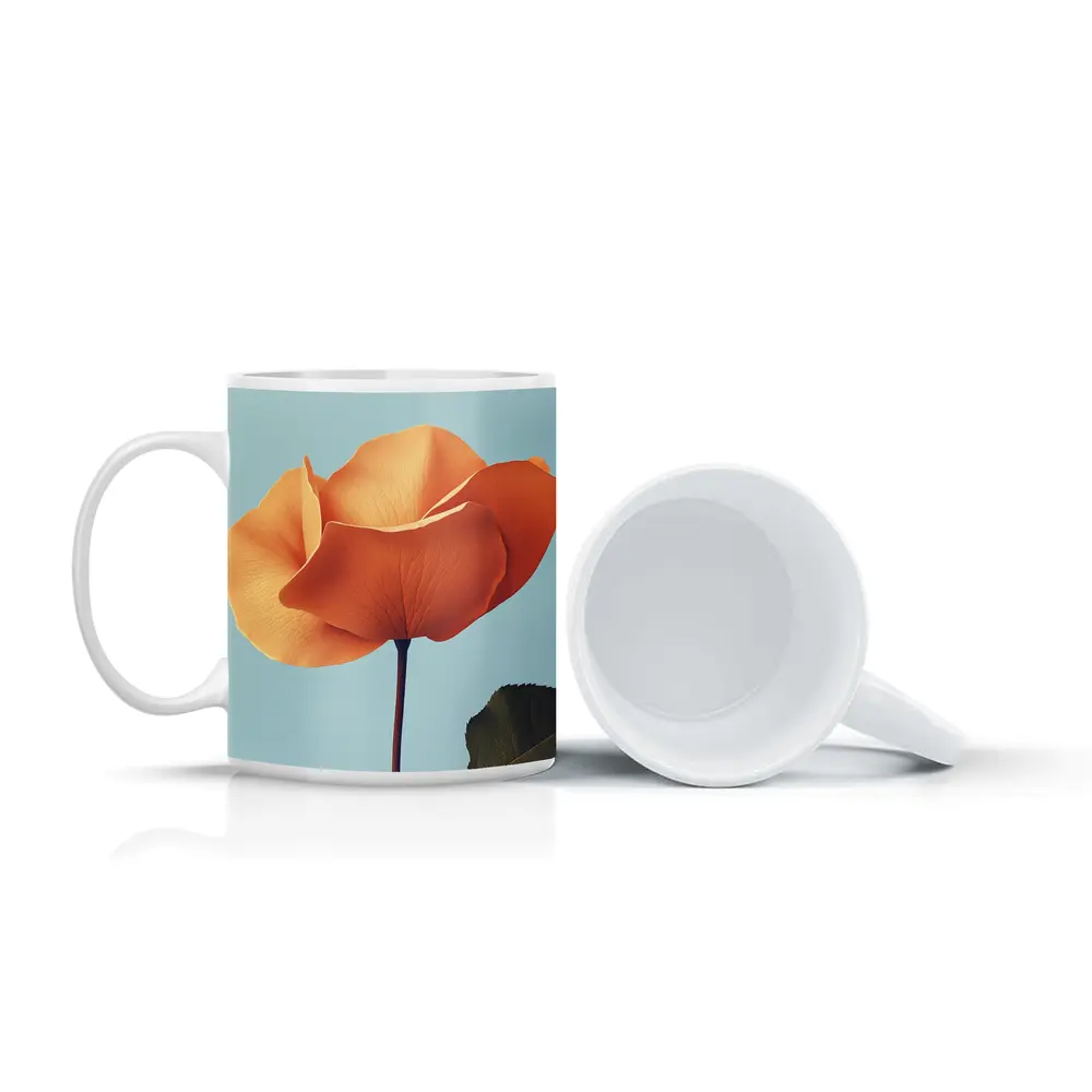 Orange Rose Flower on Light Blue Background – Mugs