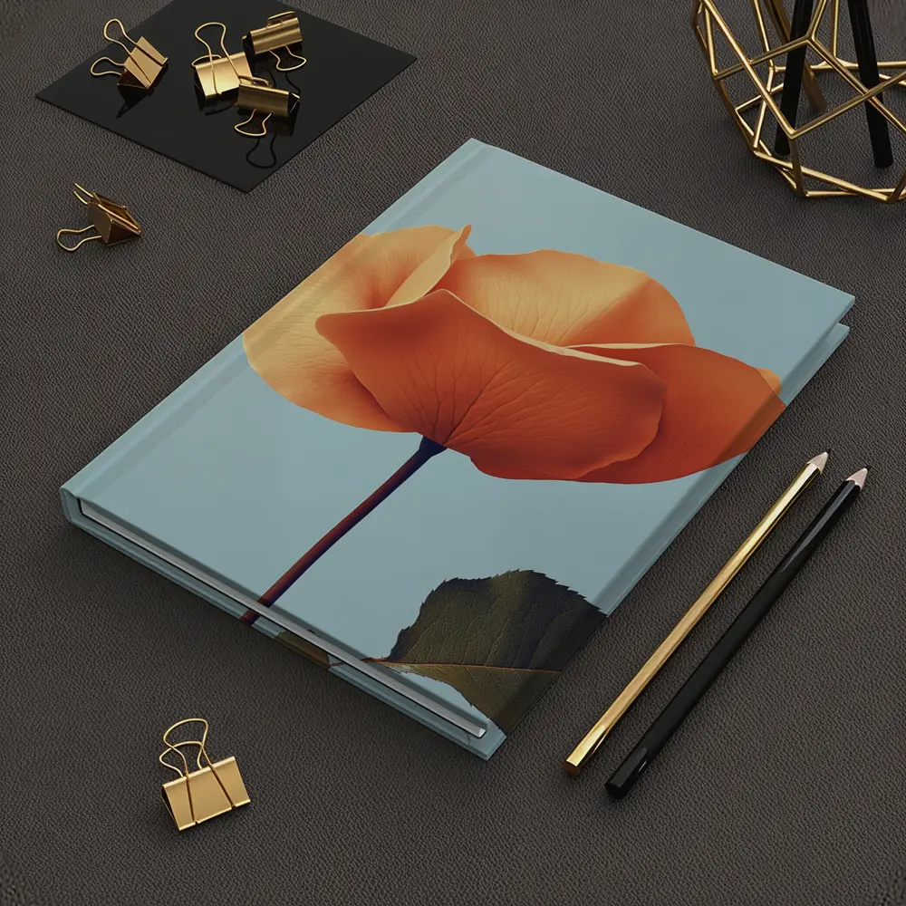 Orange Rose Flower on Light Blue Background – Notebooks