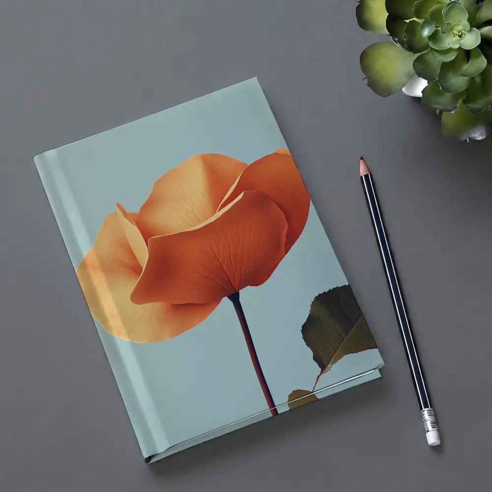 Orange Rose Flower on Light Blue Background – Notebooks