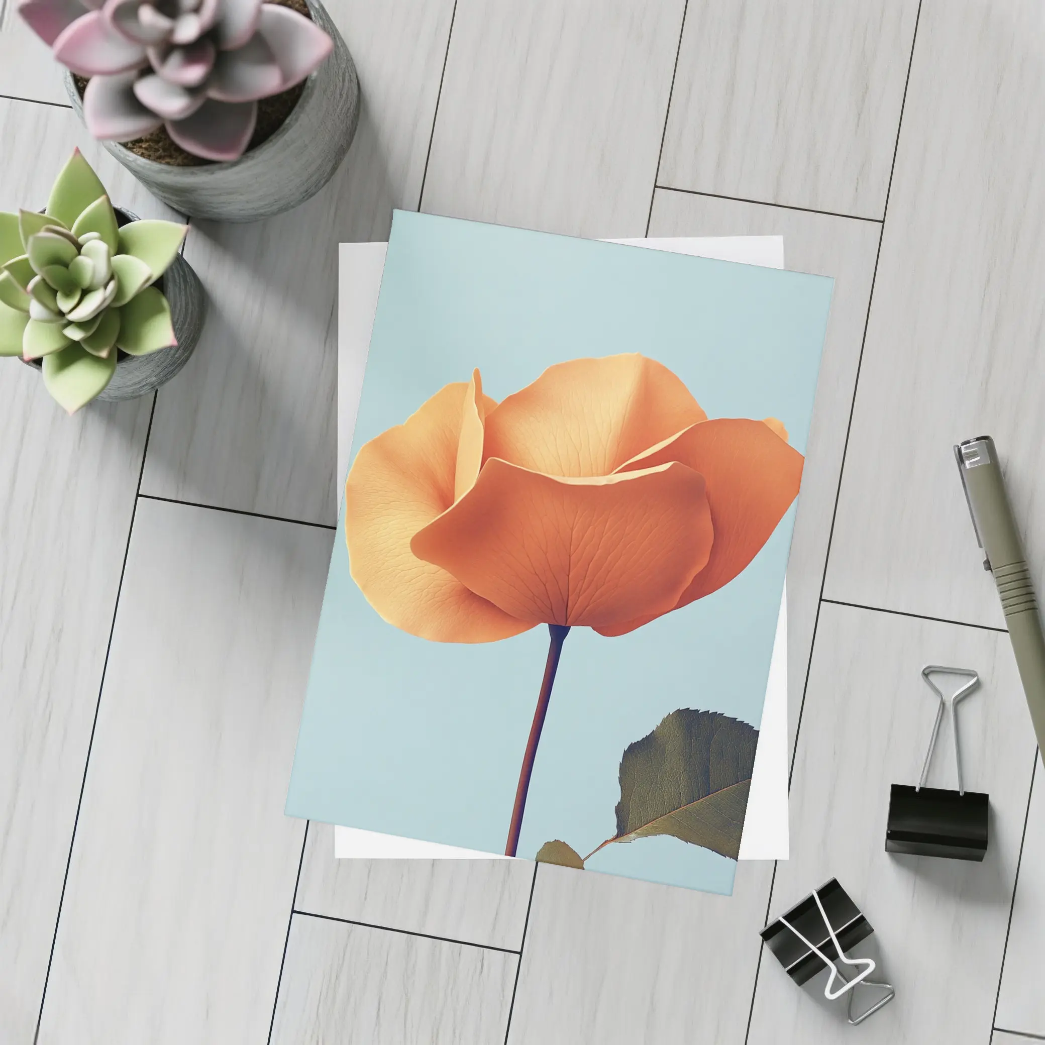 Orange Rose Flower on Light Blue Background – Postcards
