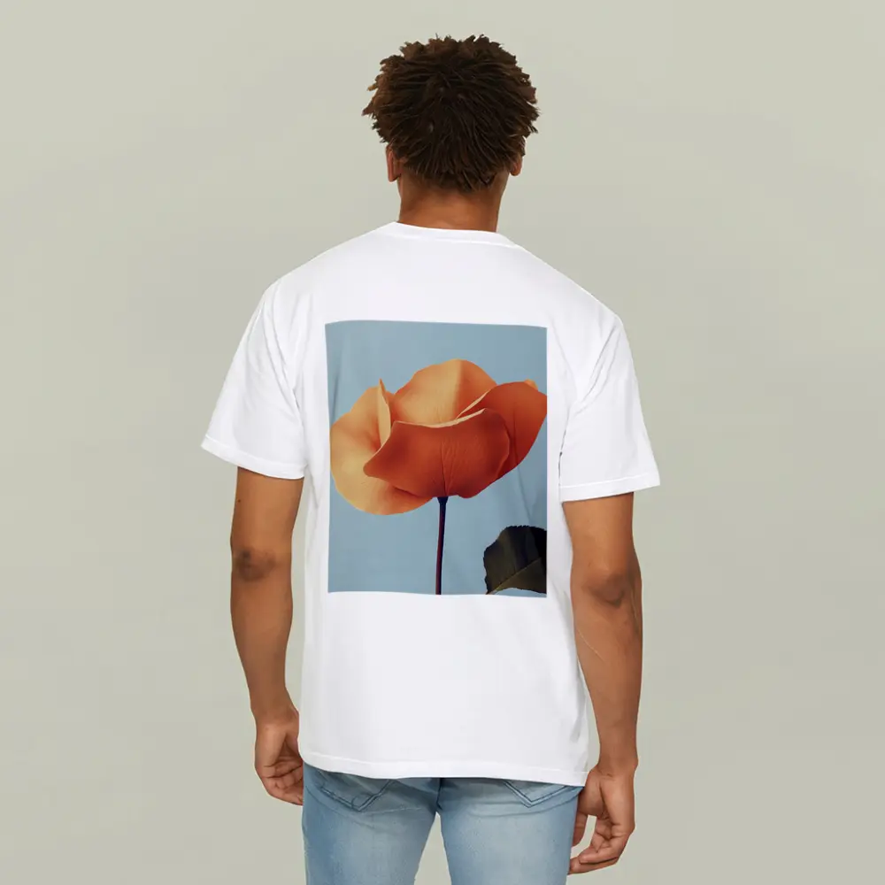Orange Rose Flower on Light Blue Background – T-Shirts