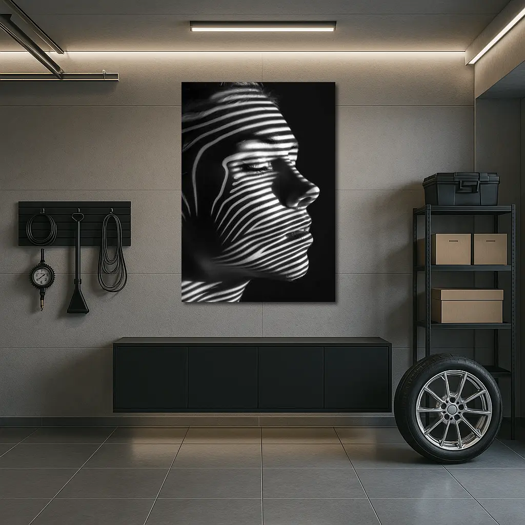 Woman Face Striped Shadow Black White – Wall Art
