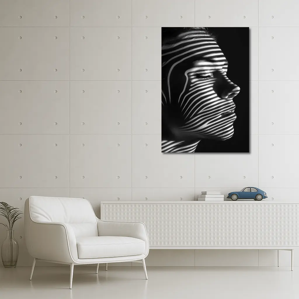 Woman Face Striped Shadow Black White – Wall Art