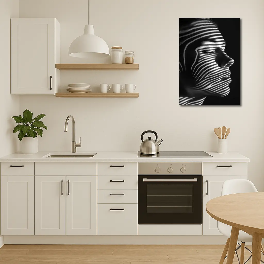 Woman Face Striped Shadow Black White – Wall Art