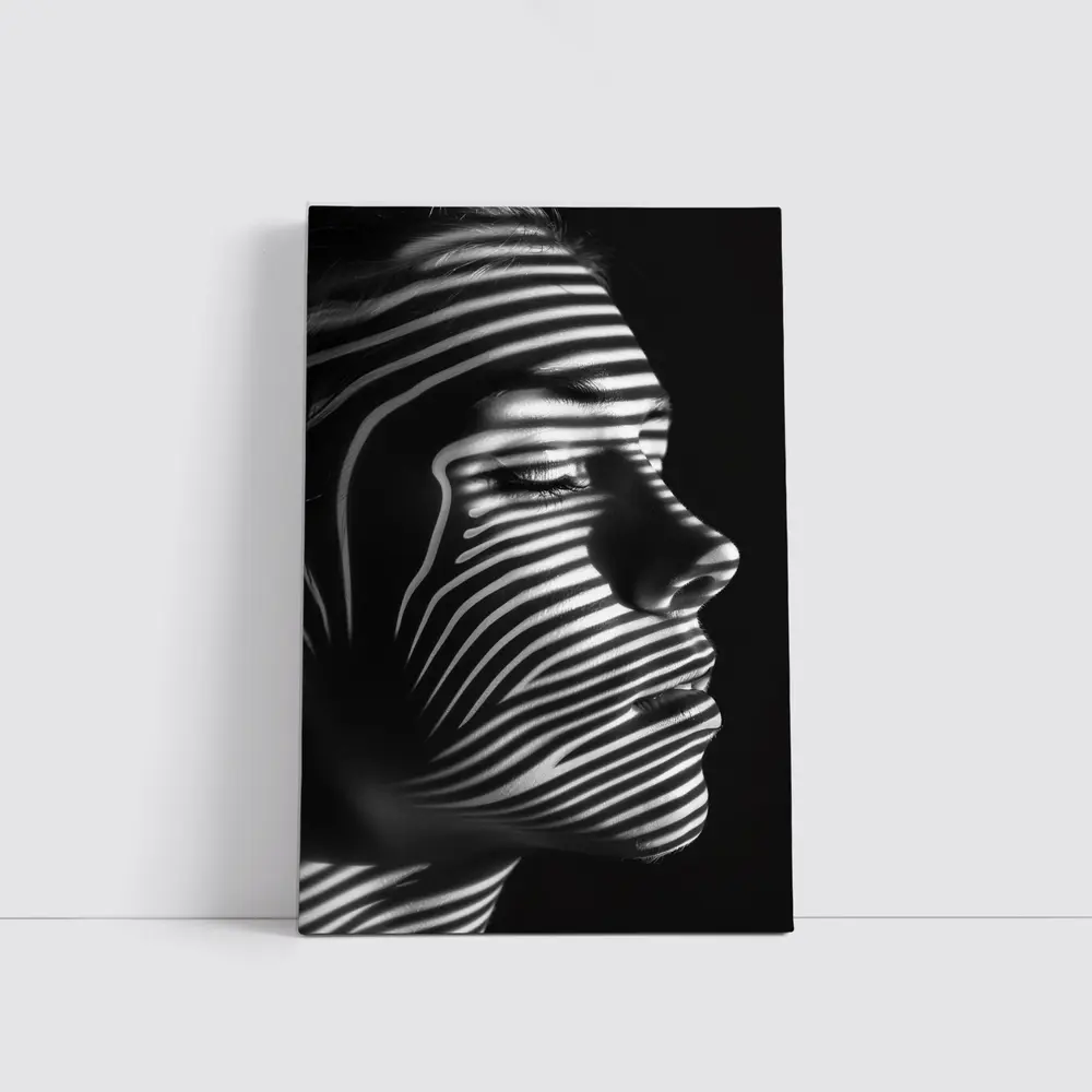 Woman Face Striped Shadow Black White – Wall Art