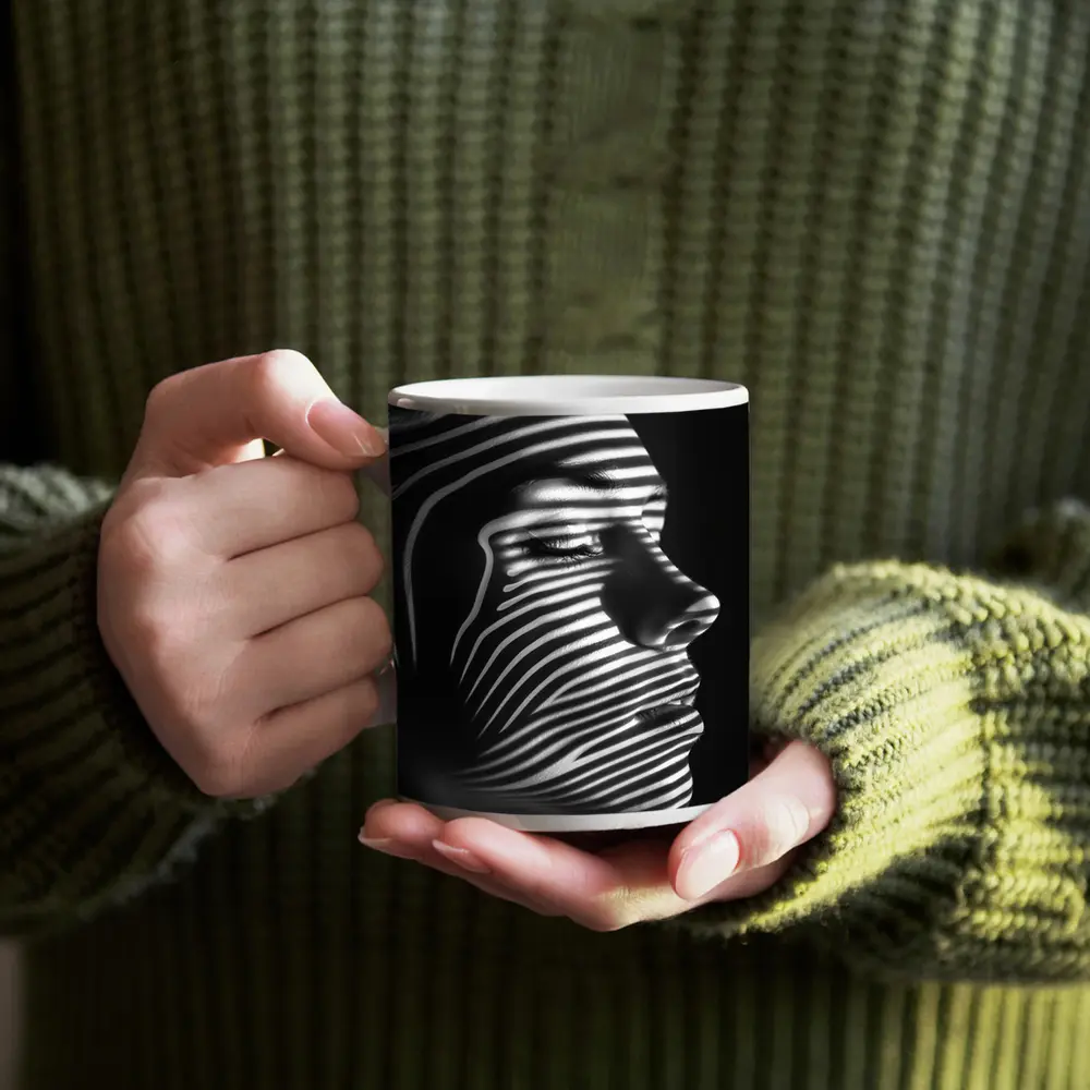 Woman Face Striped Shadow Black White – Mugs