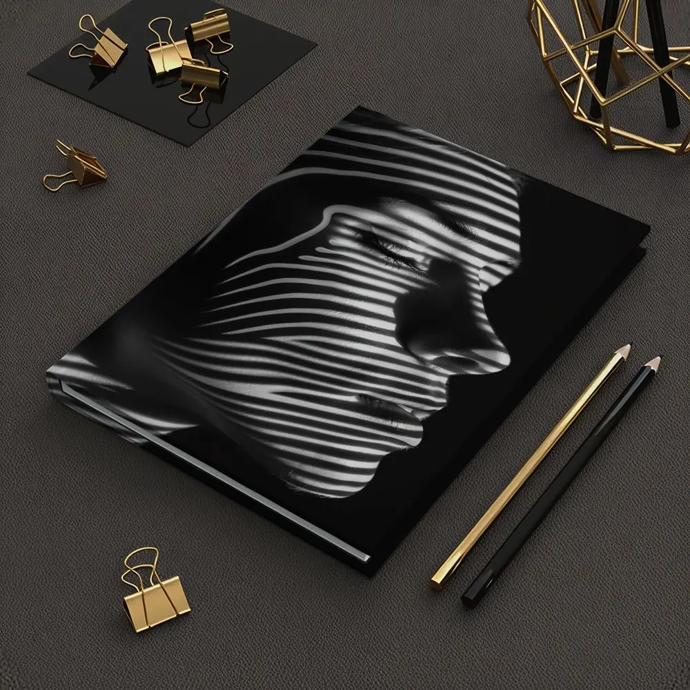 Woman Face Striped Shadow Black White – Notebooks