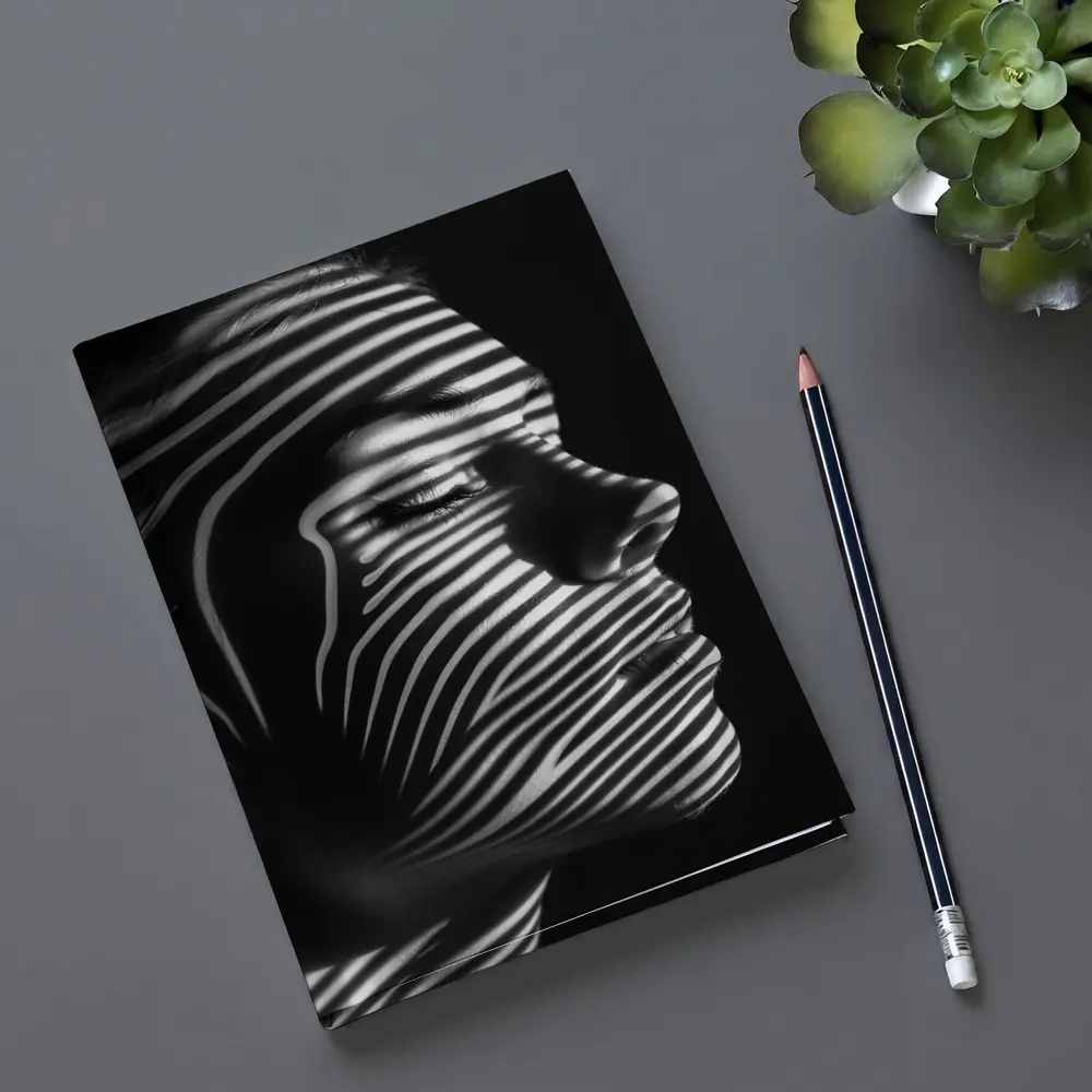 Woman Face Striped Shadow Black White – Notebooks