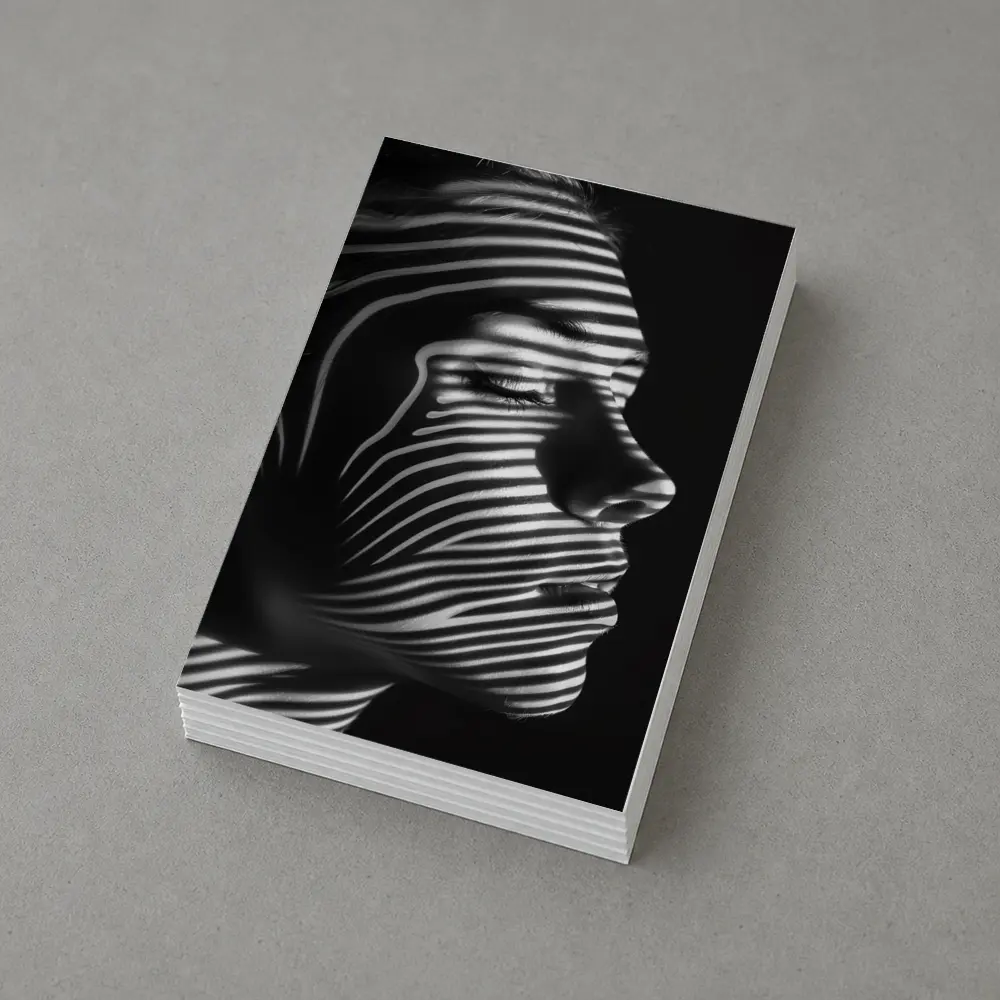 Woman Face Striped Shadow Black White – Postcards