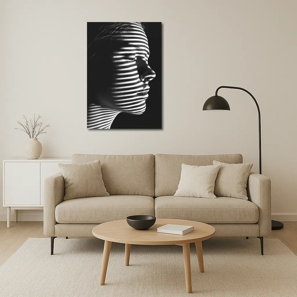 Woman Profile Striped Shadow Black White – Wall Art