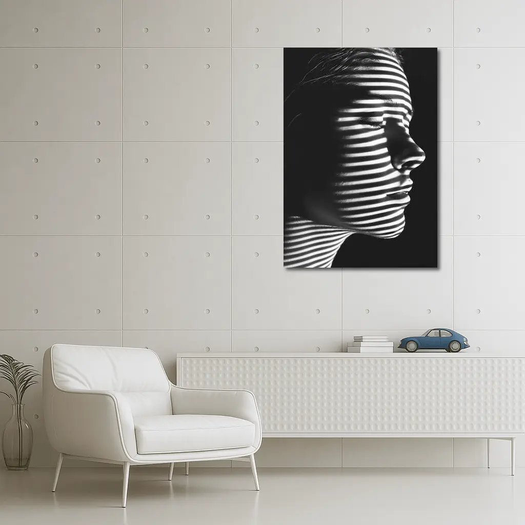 Woman Profile Striped Shadow Black White – Wall Art