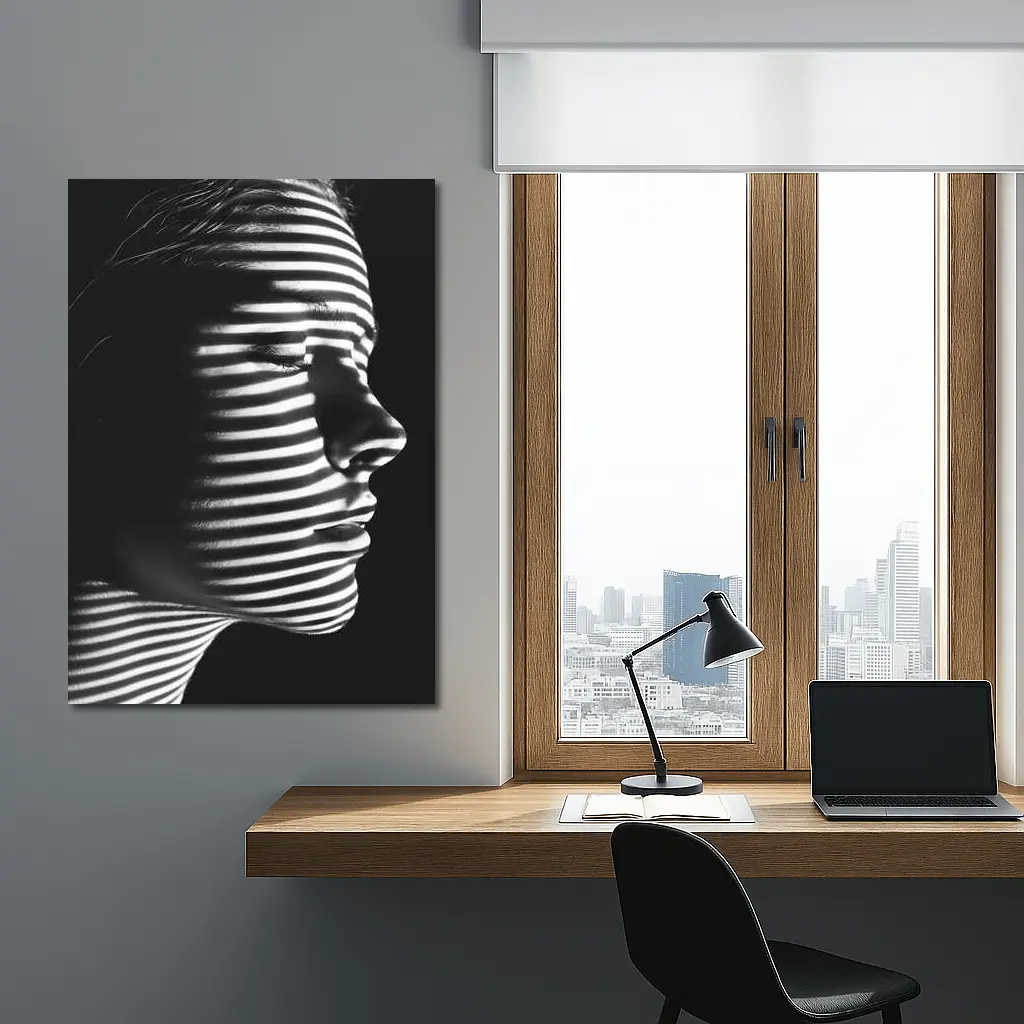 Woman Profile Striped Shadow Black White – Wall Art