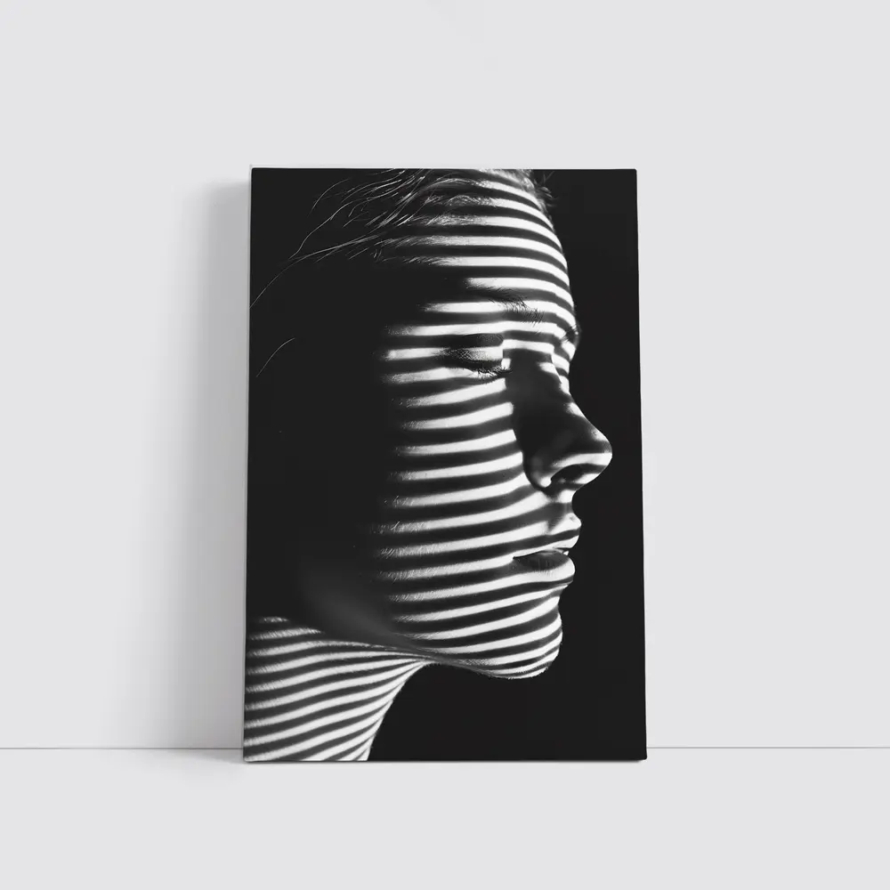 Woman Profile Striped Shadow Black White – Wall Art