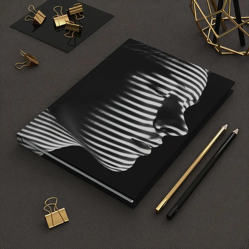 Woman Profile Striped Shadow Black White – Notebooks