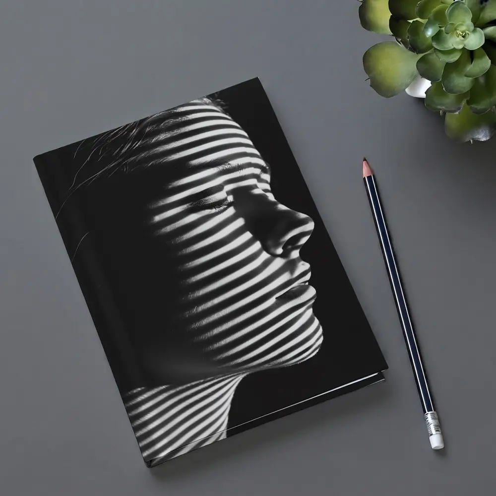 Woman Profile Striped Shadow Black White – Notebooks
