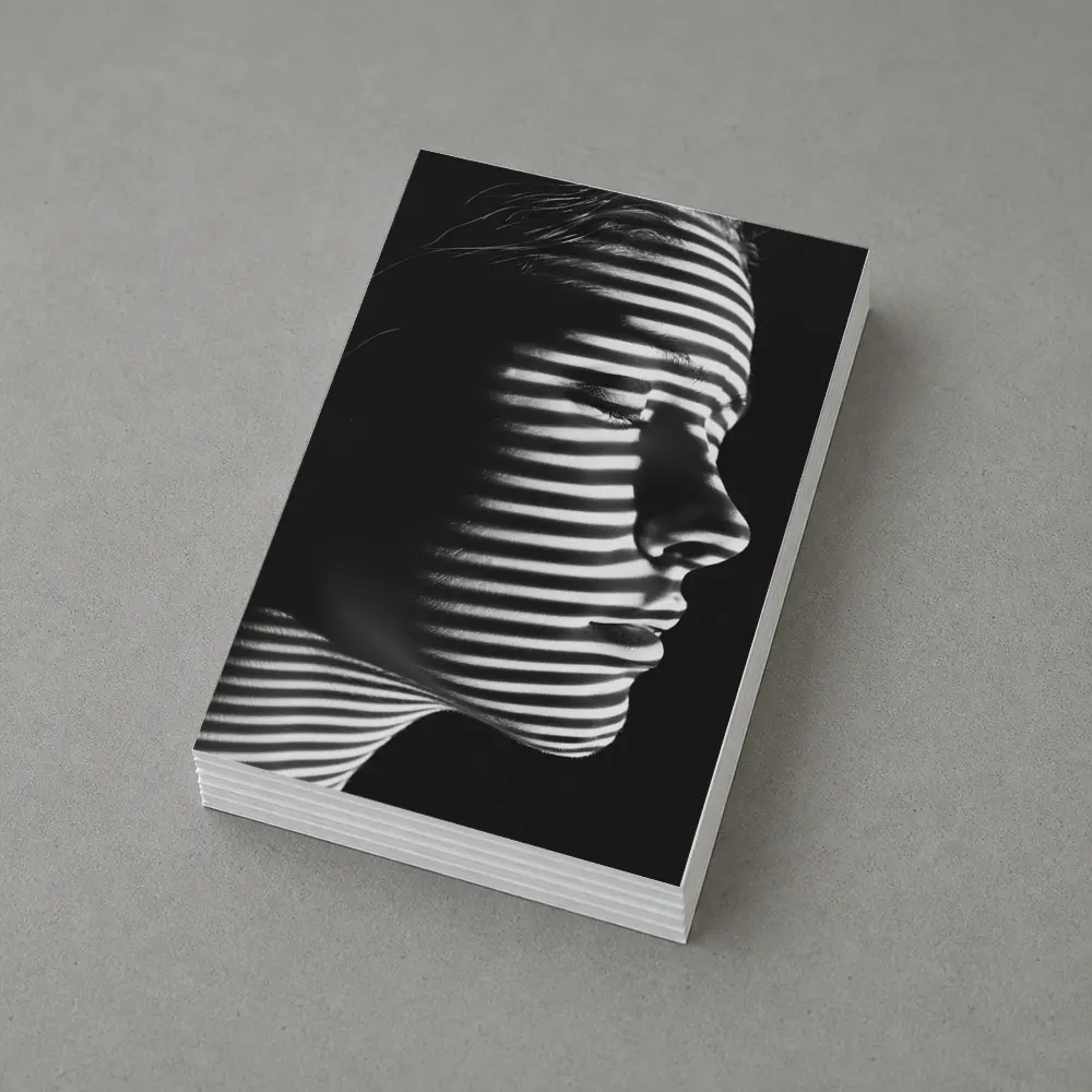 Woman Profile Striped Shadow Black White – Postcards