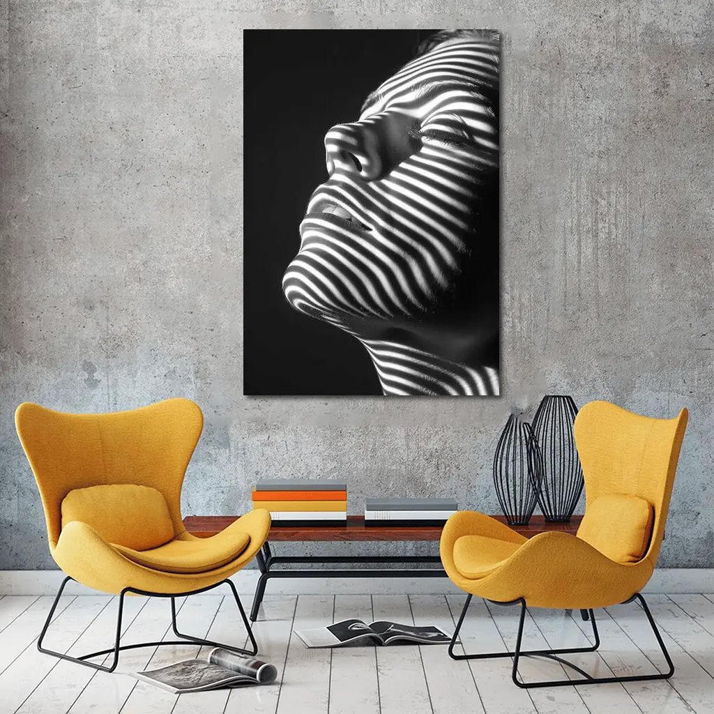 Black White Striped Light Shadow Woman Portrait – Wall Art