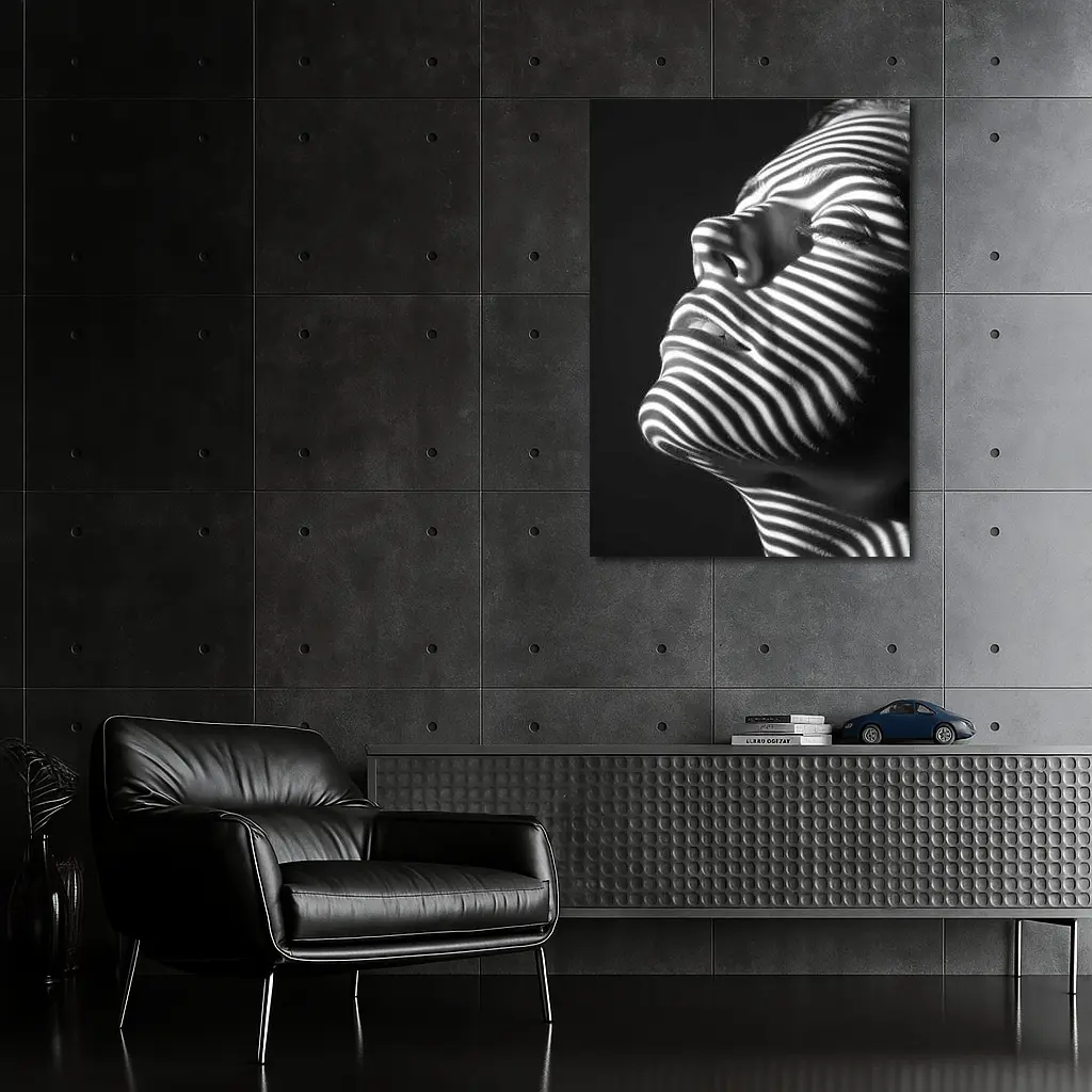 Black White Striped Light Shadow Woman Portrait – Wall Art
