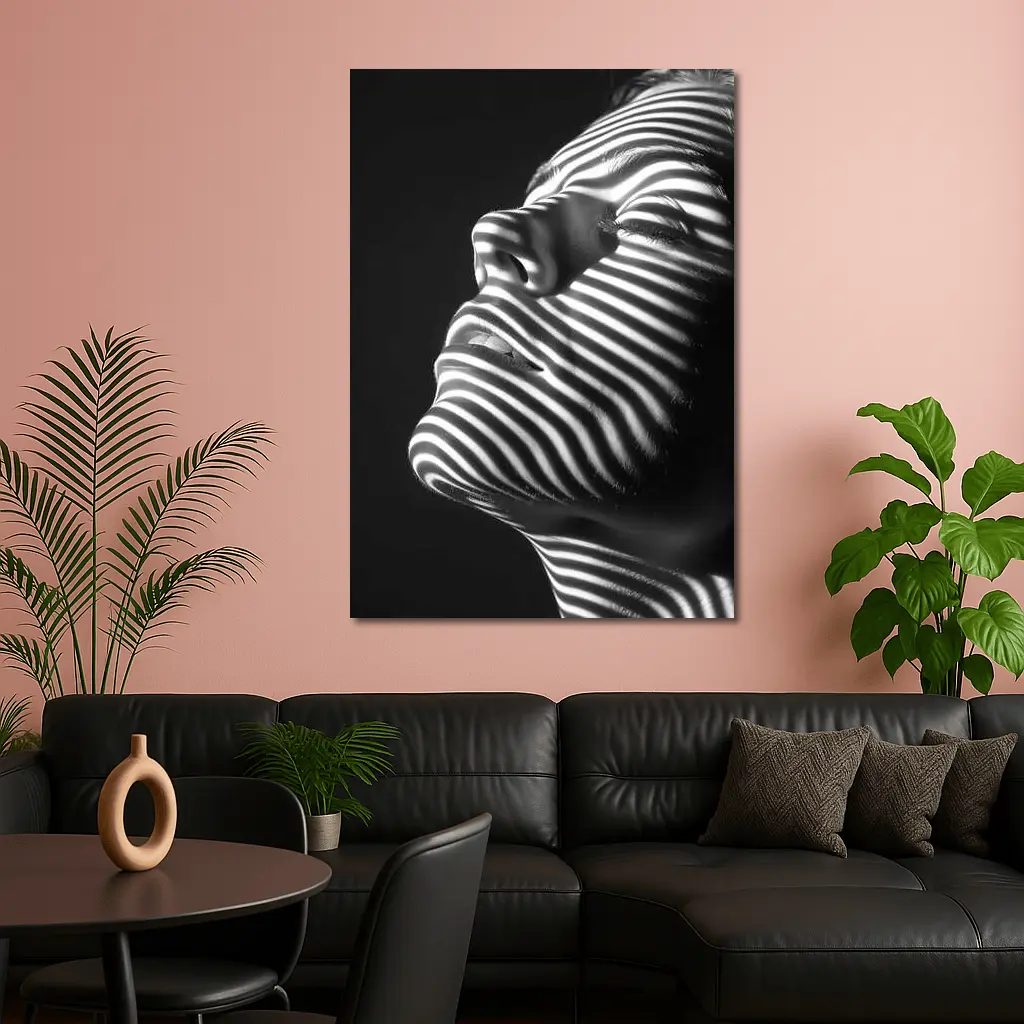 Black White Striped Light Shadow Woman Portrait – Wall Art