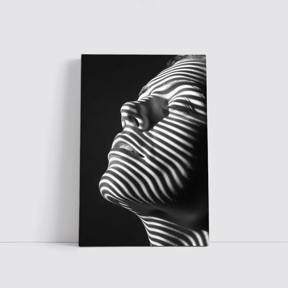 Black White Striped Light Shadow Woman Portrait – Wall Art