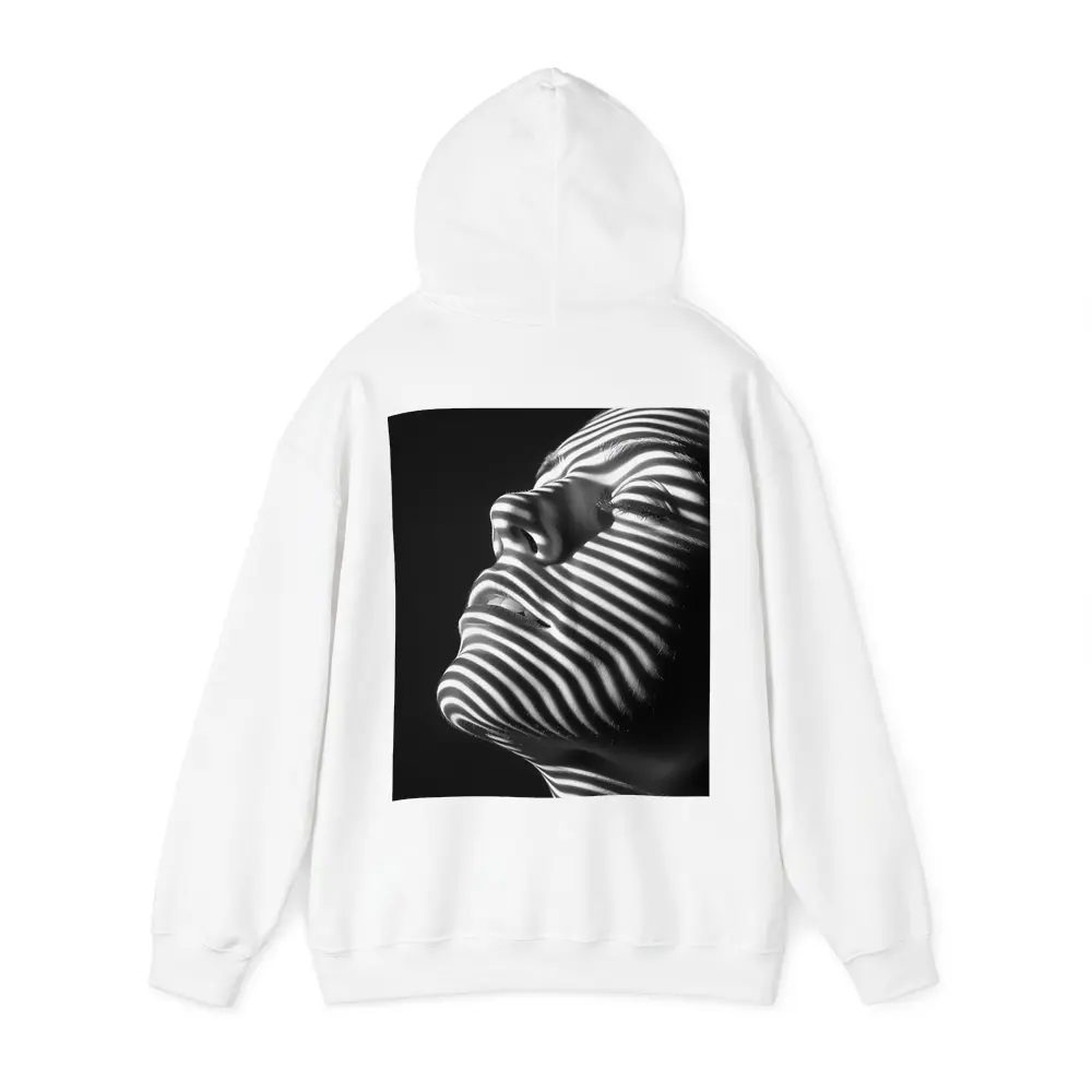 Black White Striped Light Shadow Woman Portrait – Hoodies