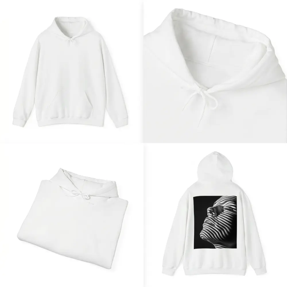 Black White Striped Light Shadow Woman Portrait – Hoodies