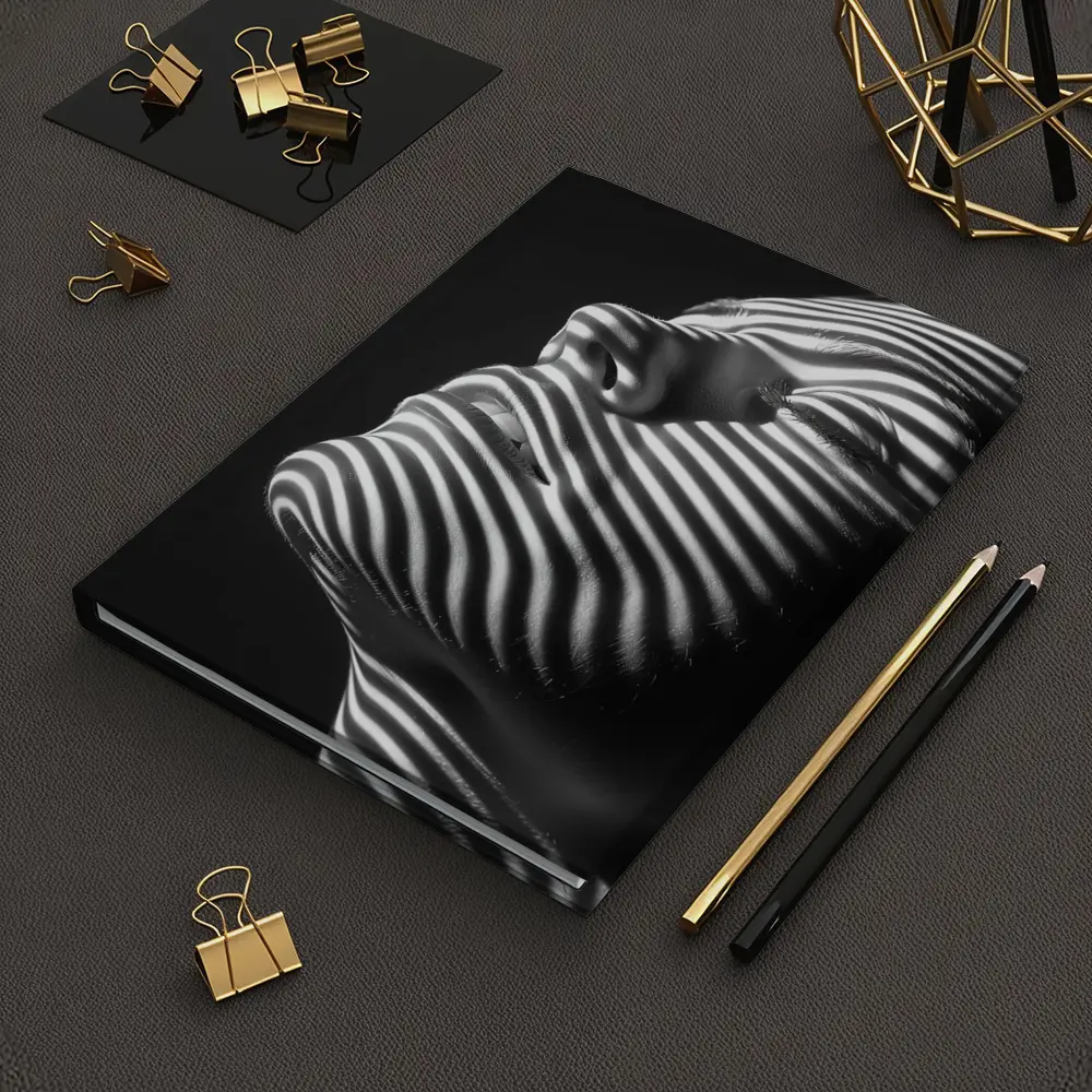 Black White Striped Light Shadow Woman Portrait – Notebooks