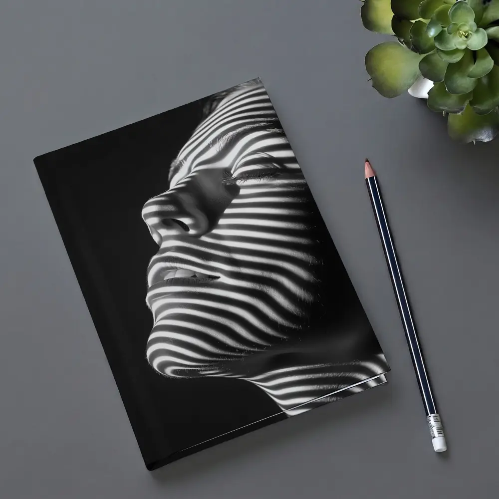 Black White Striped Light Shadow Woman Portrait – Notebooks