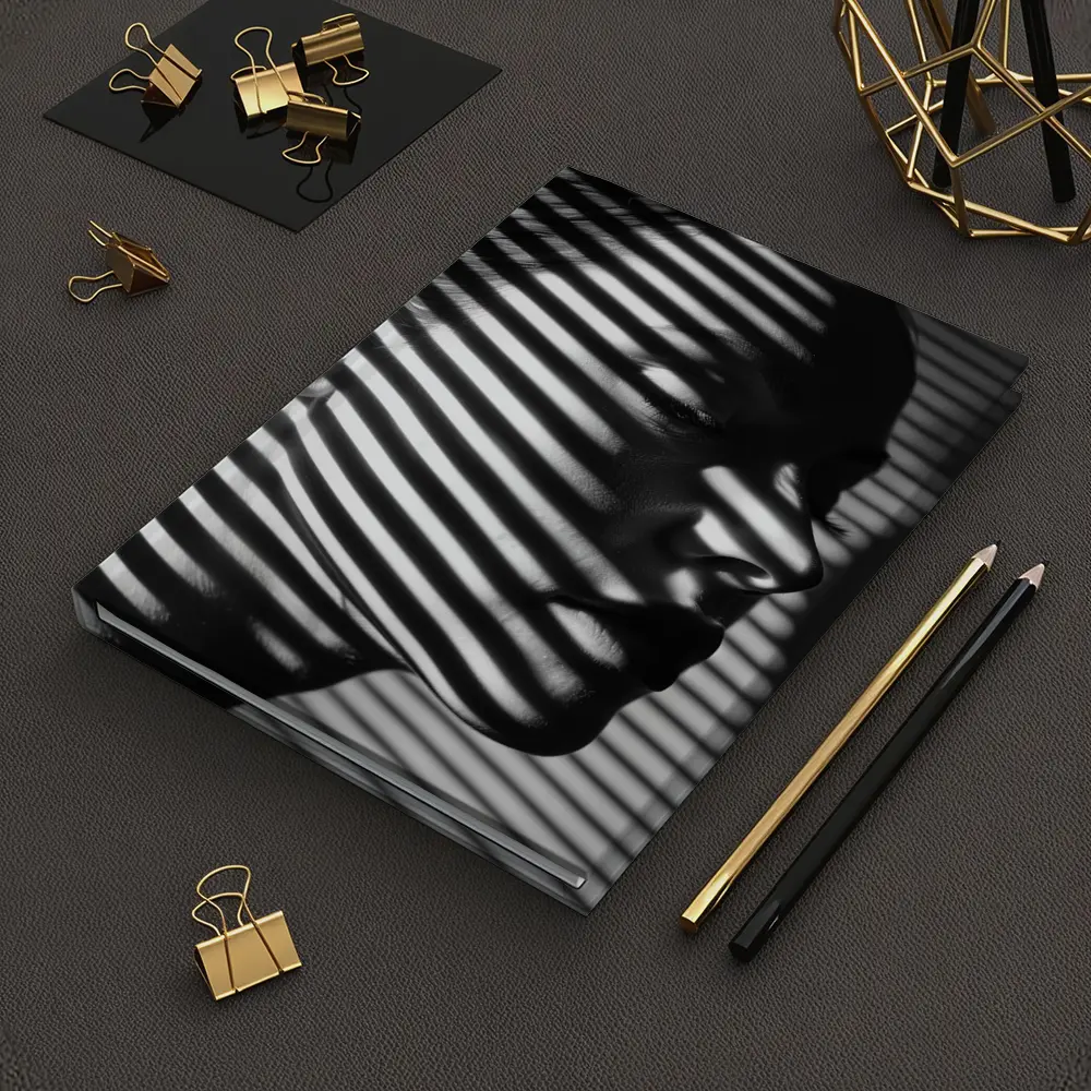 Woman Face Shadow Stripes Black White Portrait – Notebooks