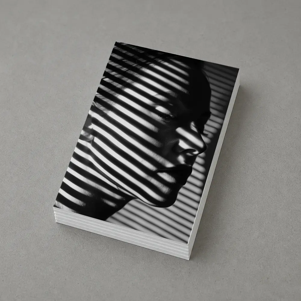 Woman Face Shadow Stripes Black White Portrait – Postcards