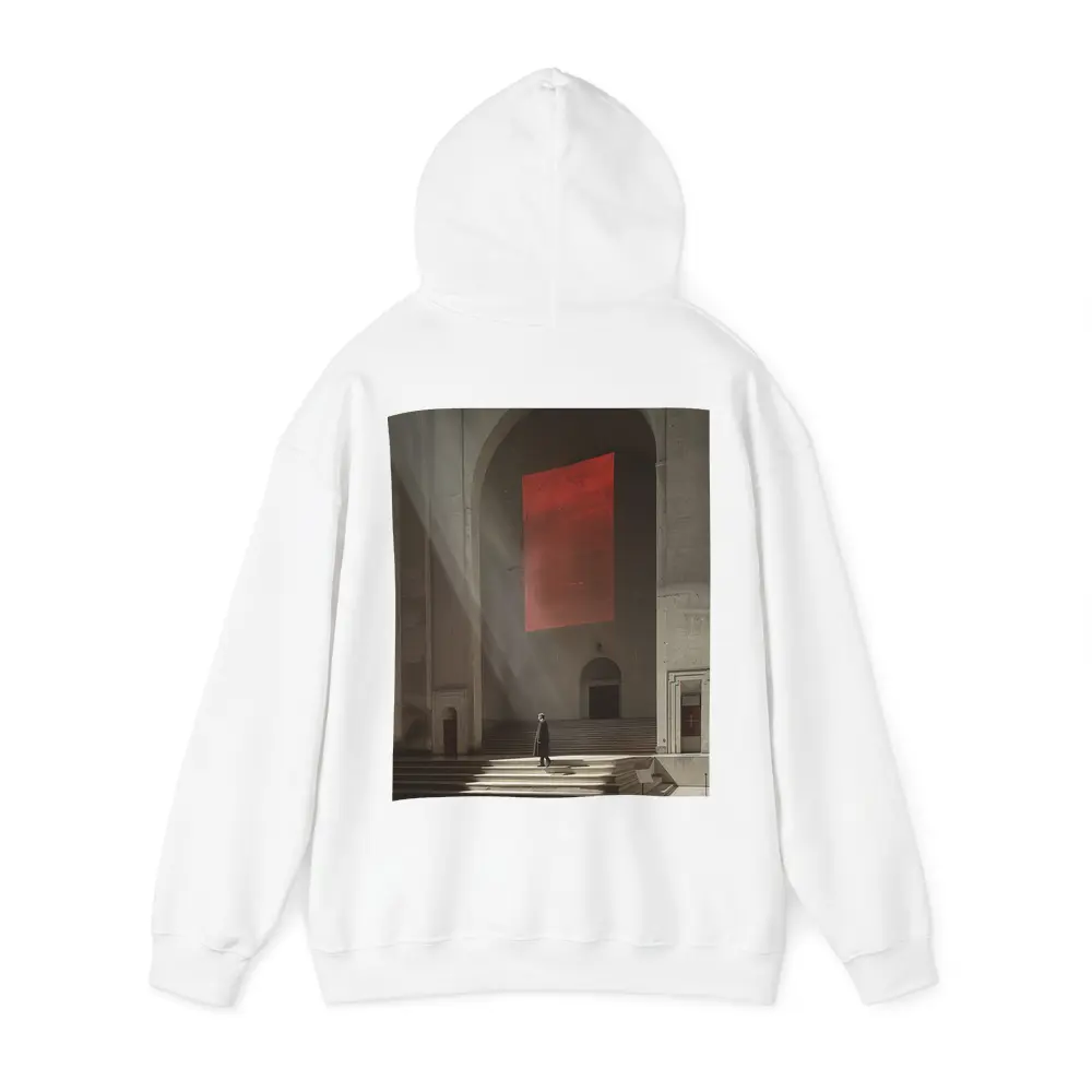 Lone Figure Red Banner Cathedral Interior – Hoodies