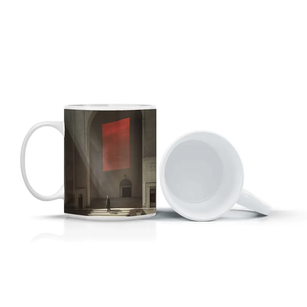Lone Figure Red Banner Cathedral Interior – Mugs