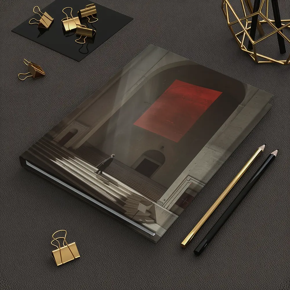 Lone Figure Red Banner Cathedral Interior – Notebooks