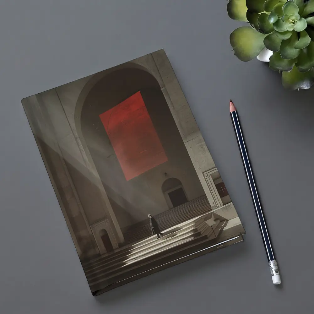 Lone Figure Red Banner Cathedral Interior – Notebooks