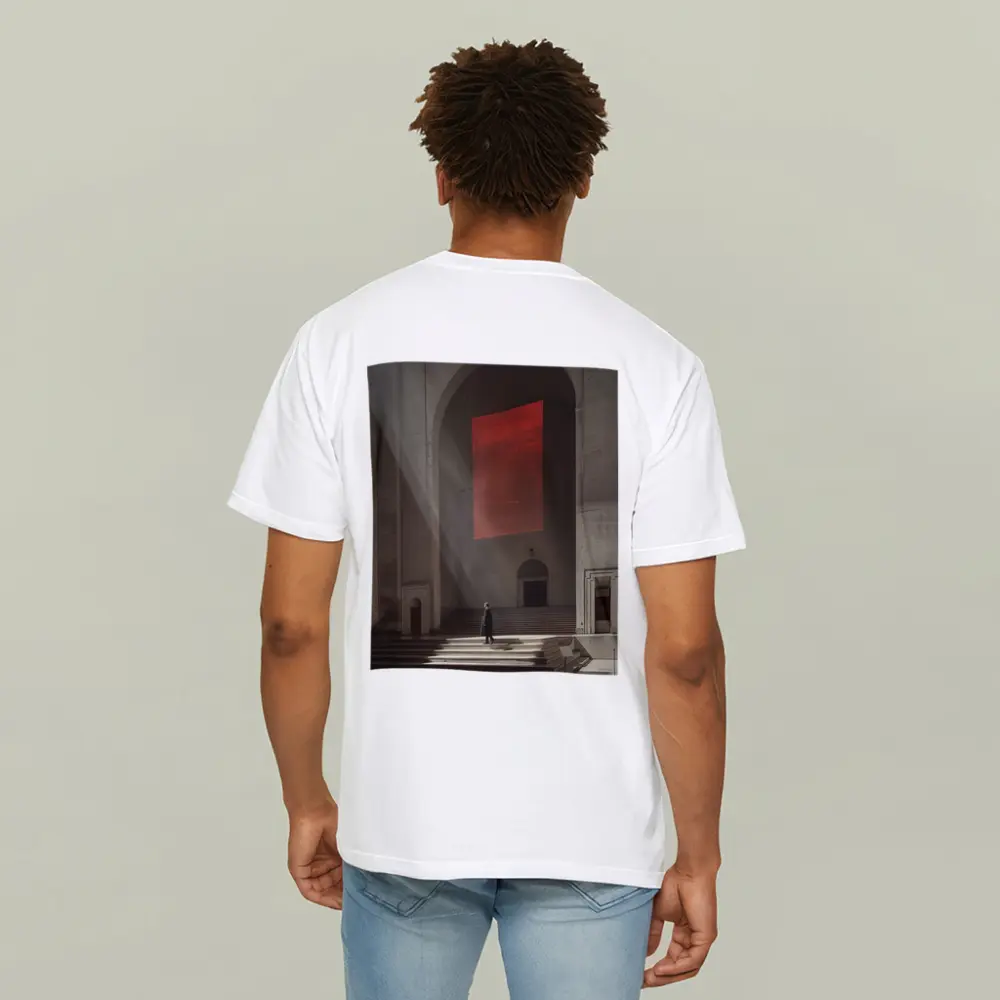 Lone Figure Red Banner Cathedral Interior – T-Shirts