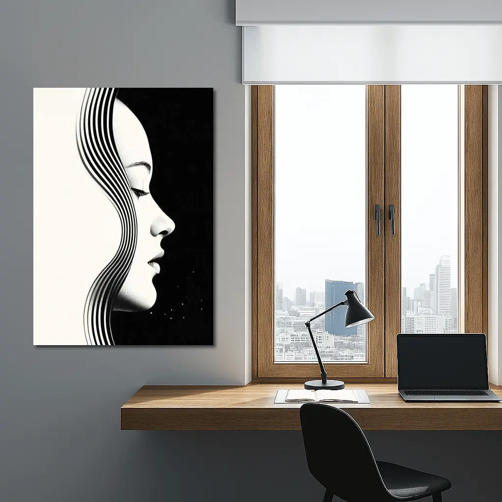 Black and White Woman Profile Line Art – Wall Art