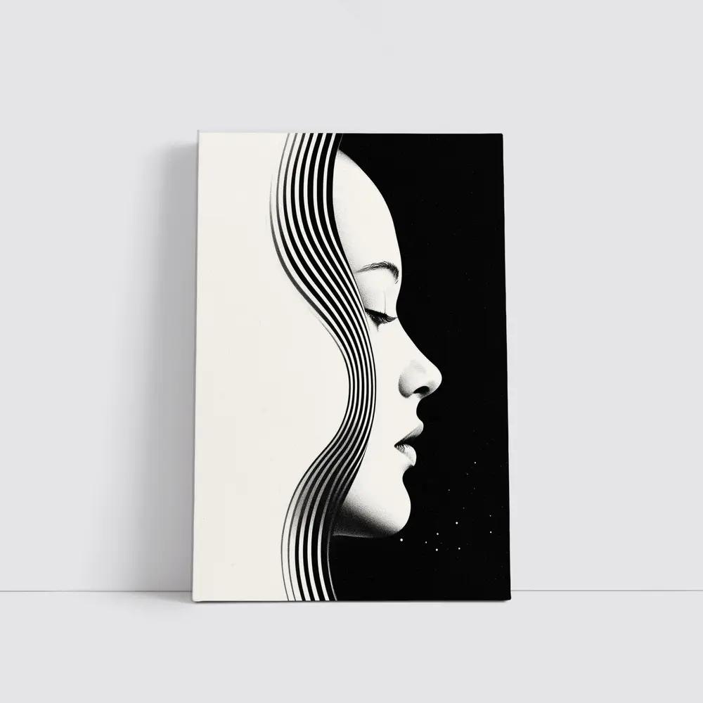 Black and White Woman Profile Line Art – Wall Art