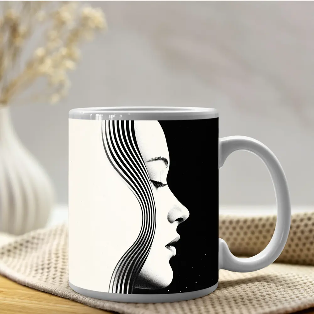 Black and White Woman Profile Line Art – Mugs