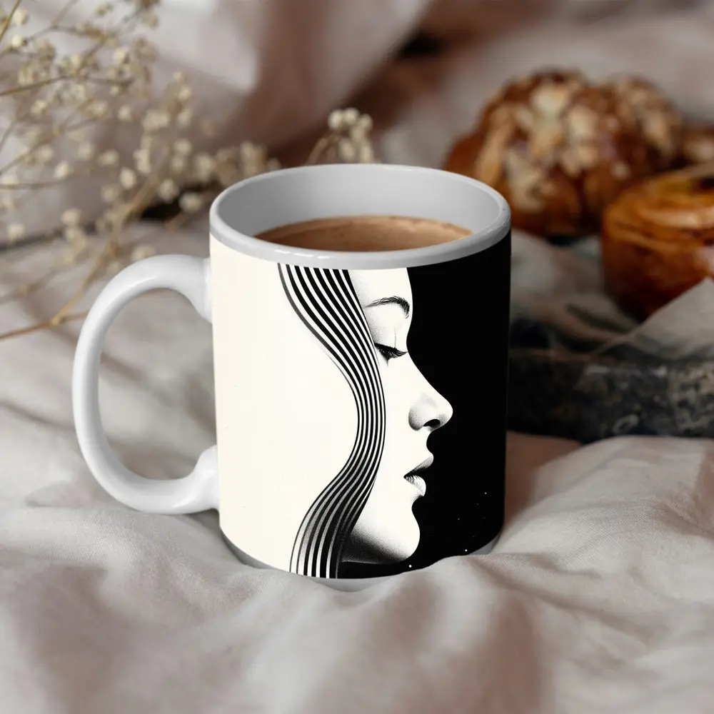 Black and White Woman Profile Line Art – Mugs