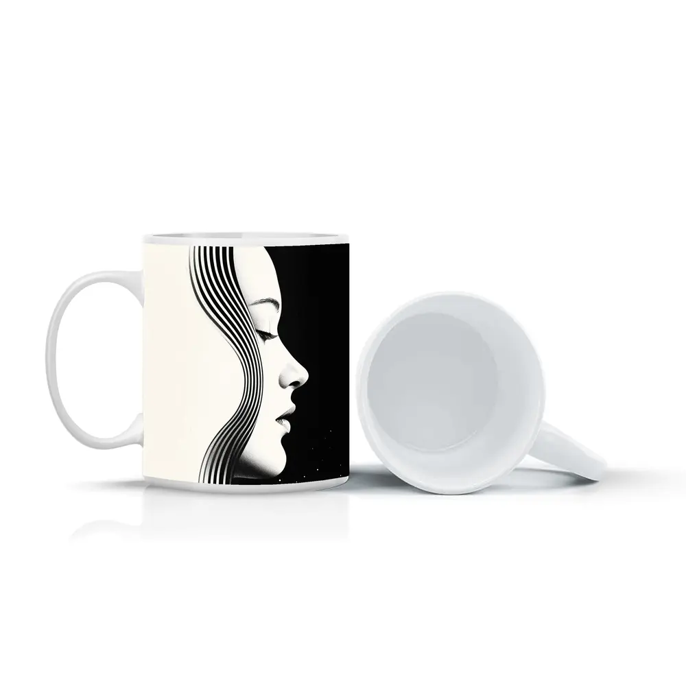 Black and White Woman Profile Line Art – Mugs