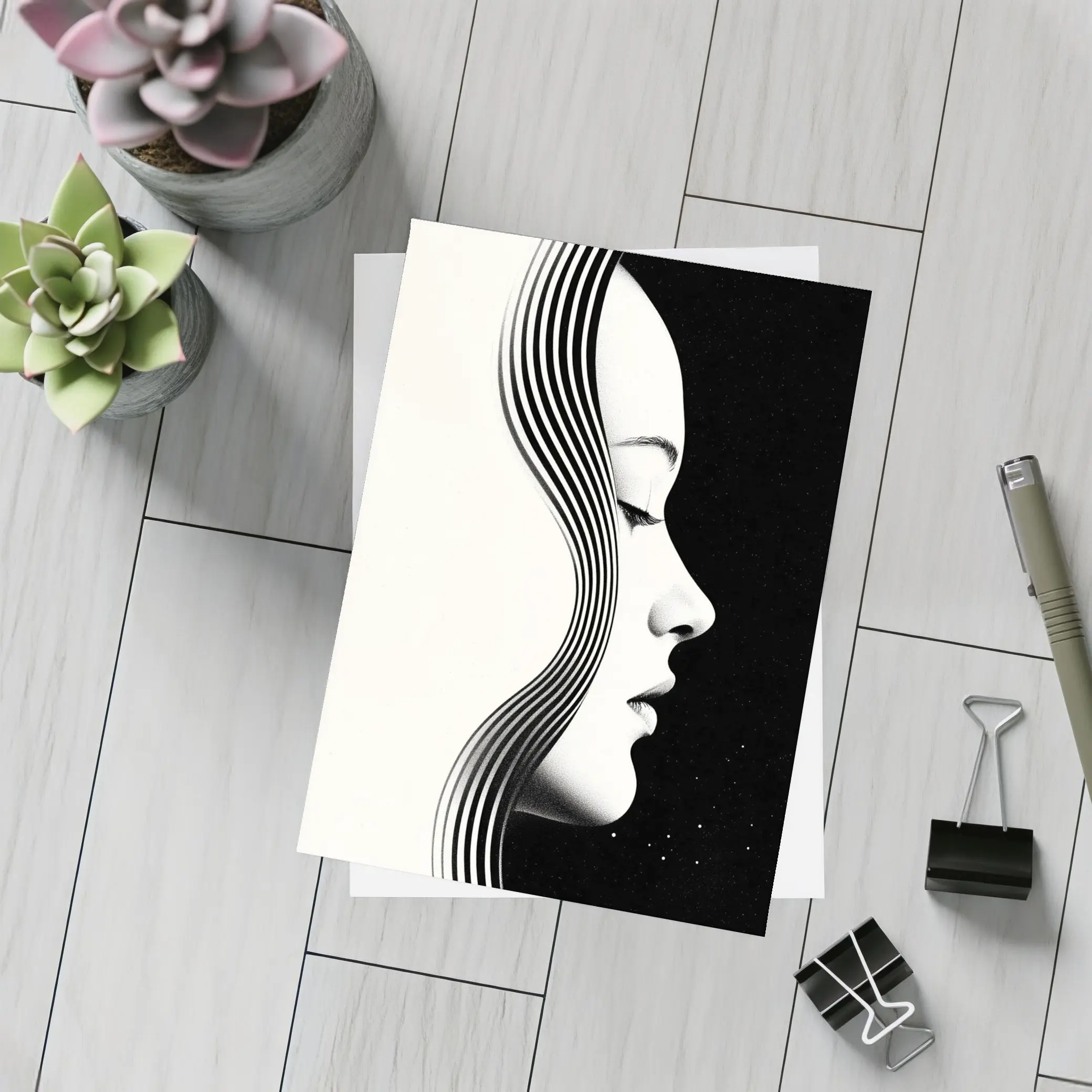 Black and White Woman Profile Line Art – Postcards
