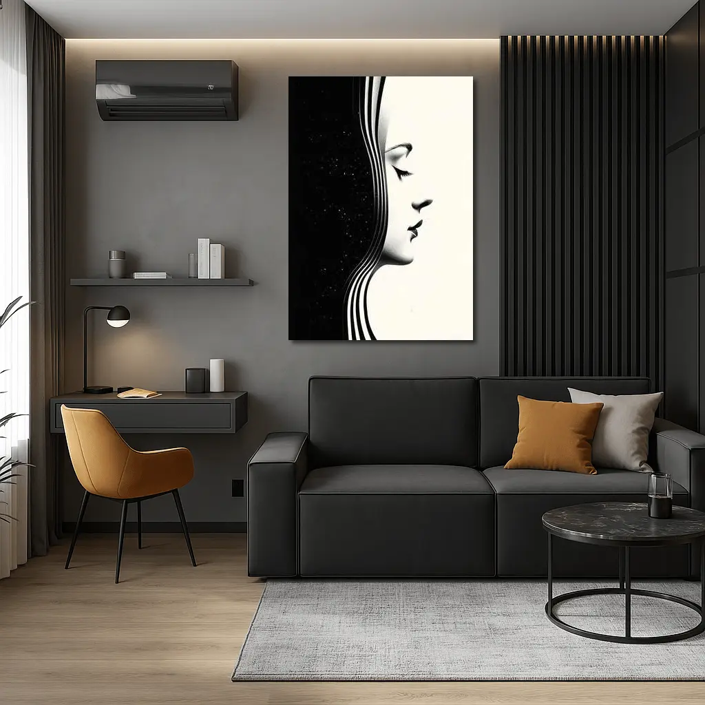 Black White Woman Profile Surreal Minimalist Art – Wall Art