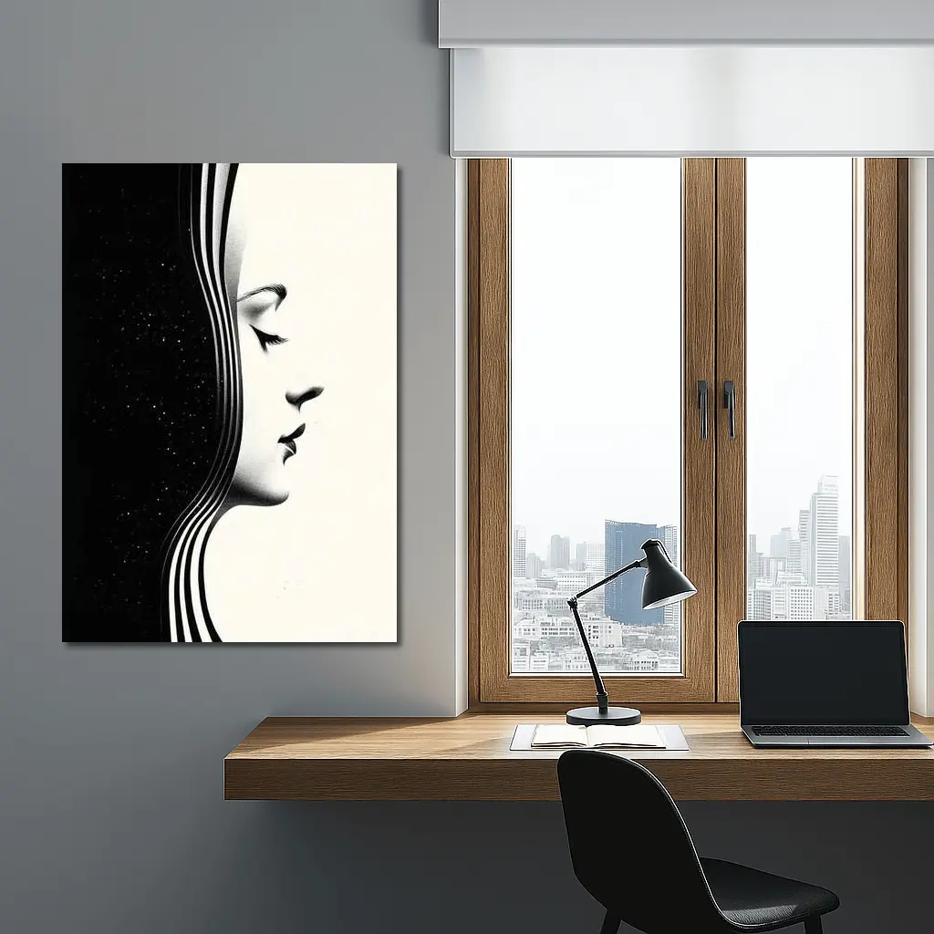 Black White Woman Profile Surreal Minimalist Art – Wall Art