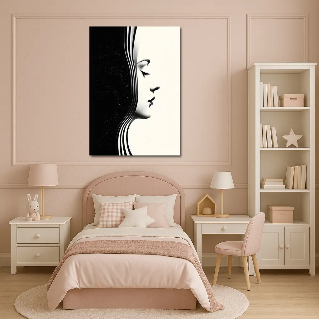Black White Woman Profile Surreal Minimalist Art – Wall Art