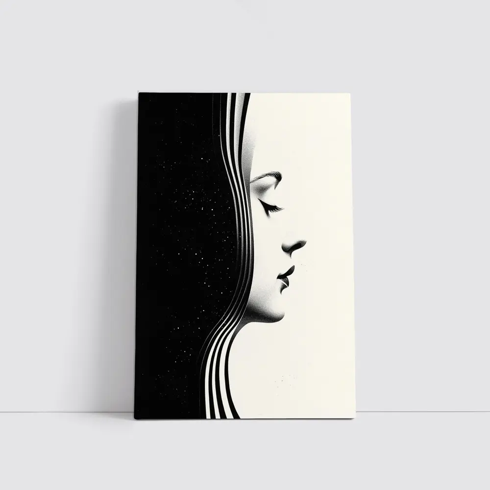 Black White Woman Profile Surreal Minimalist Art – Wall Art