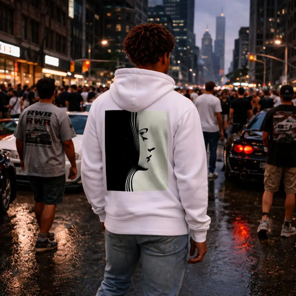 Black White Woman Profile Surreal Minimalist Art – Hoodies