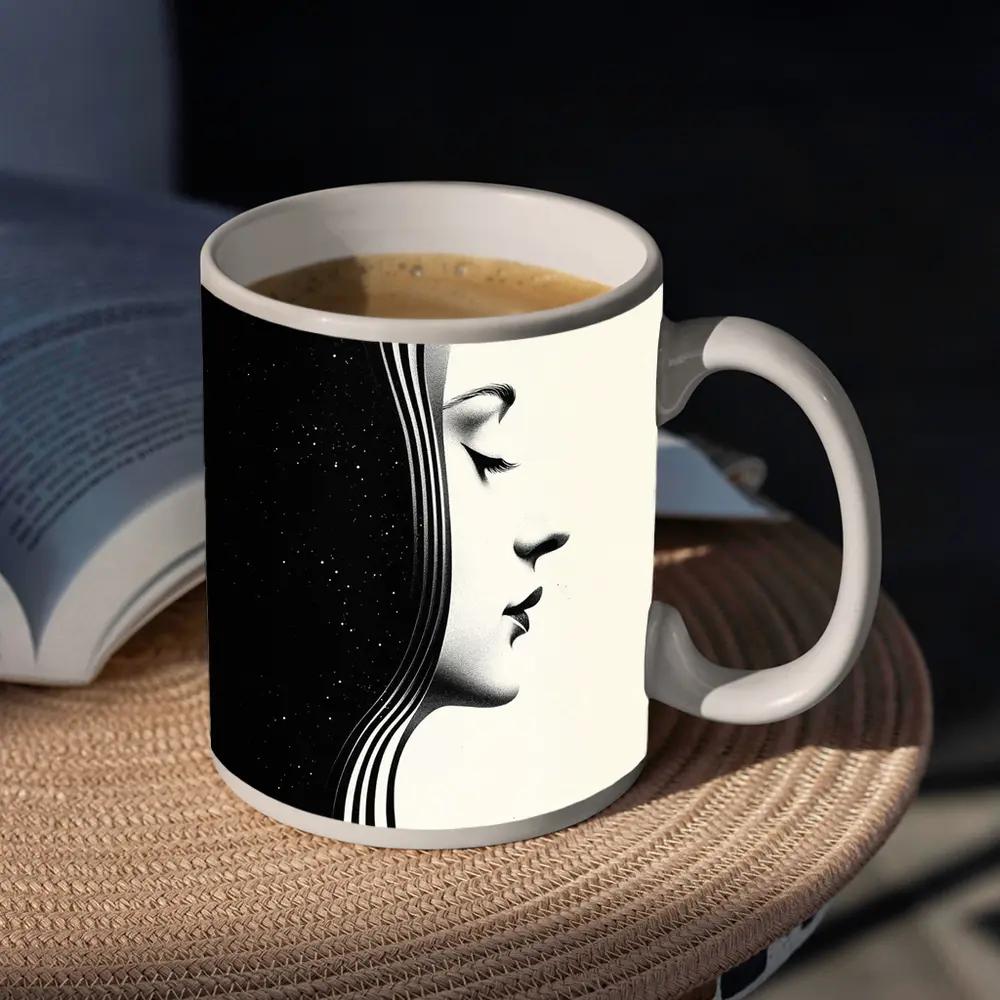 Black White Woman Profile Surreal Minimalist Art – Mugs