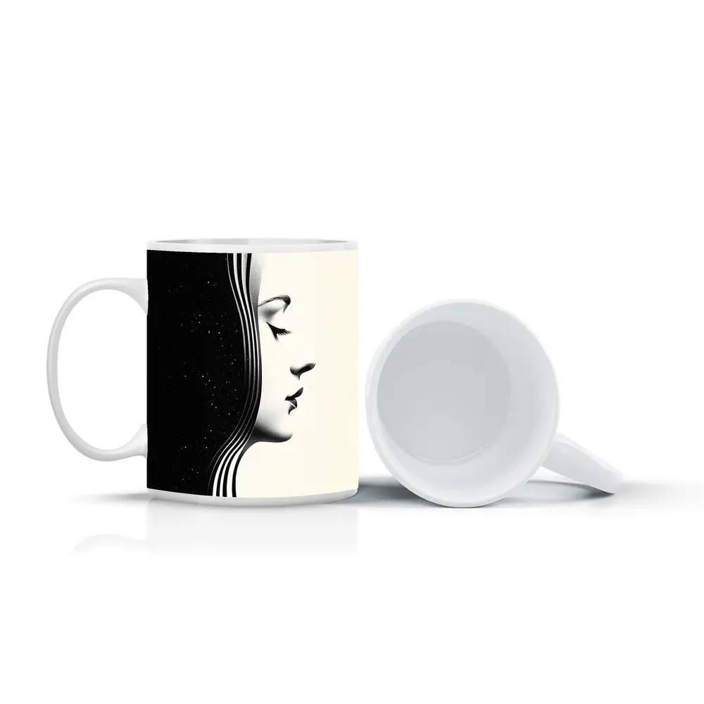 Black White Woman Profile Surreal Minimalist Art – Mugs