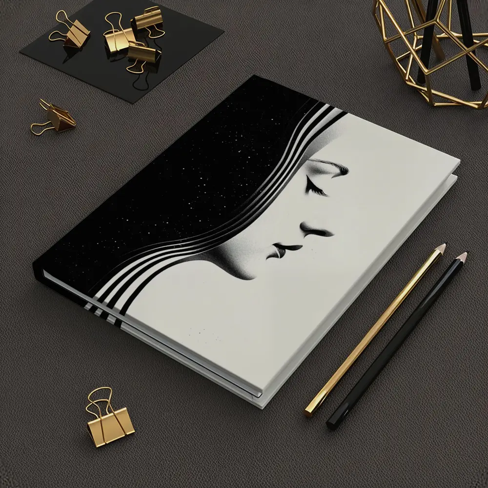 Black White Woman Profile Surreal Minimalist Art – Notebooks