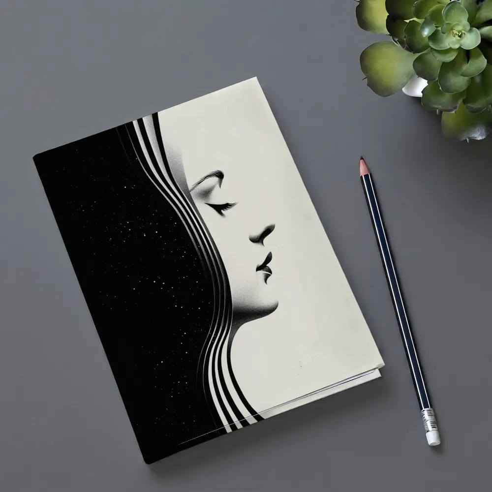 Black White Woman Profile Surreal Minimalist Art – Notebooks